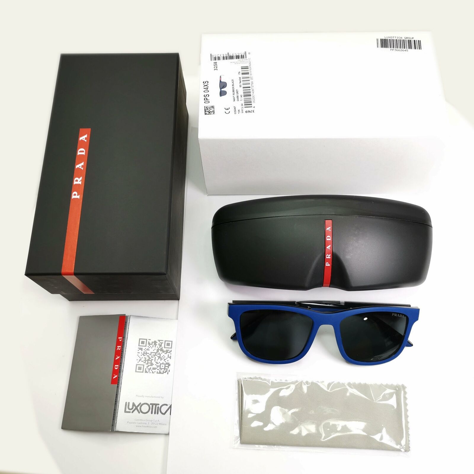 Prada Sunglasses Blue Black Square Red Stripe Mens SPS 04X 02S-06F PS04XS