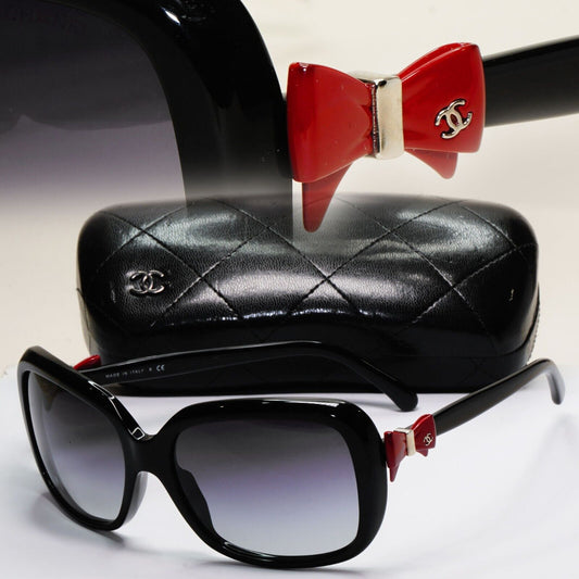 Chanel Sunglasses Bow Black Red Grey Gradient Square 5171 c.1231/8G 270924