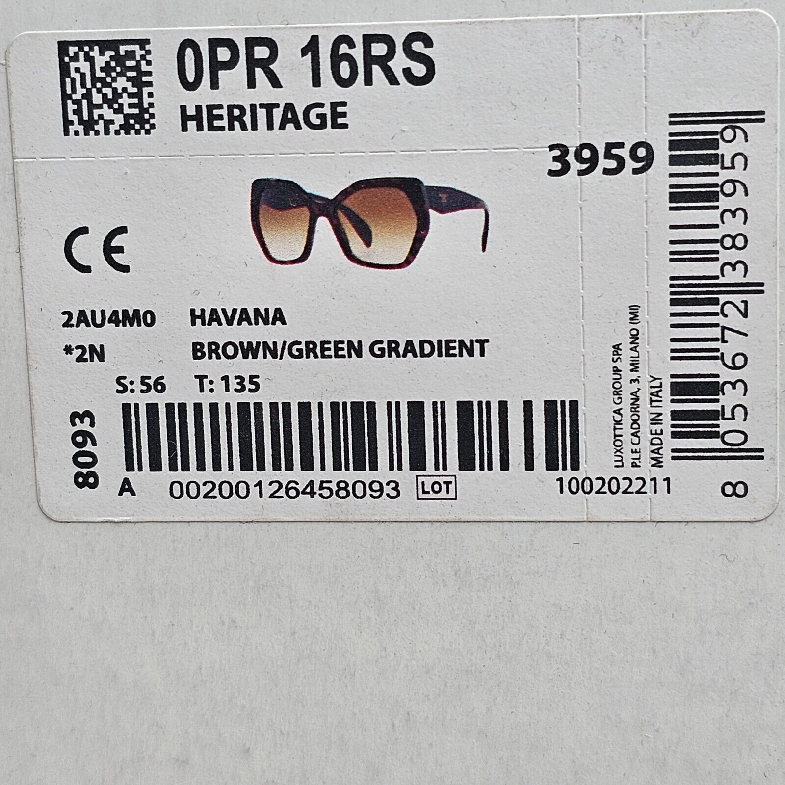 Prada Sunglasses Hexagonal Brown Tortoise Square PR16RS SPR 16R 2AU-4M0 56mm