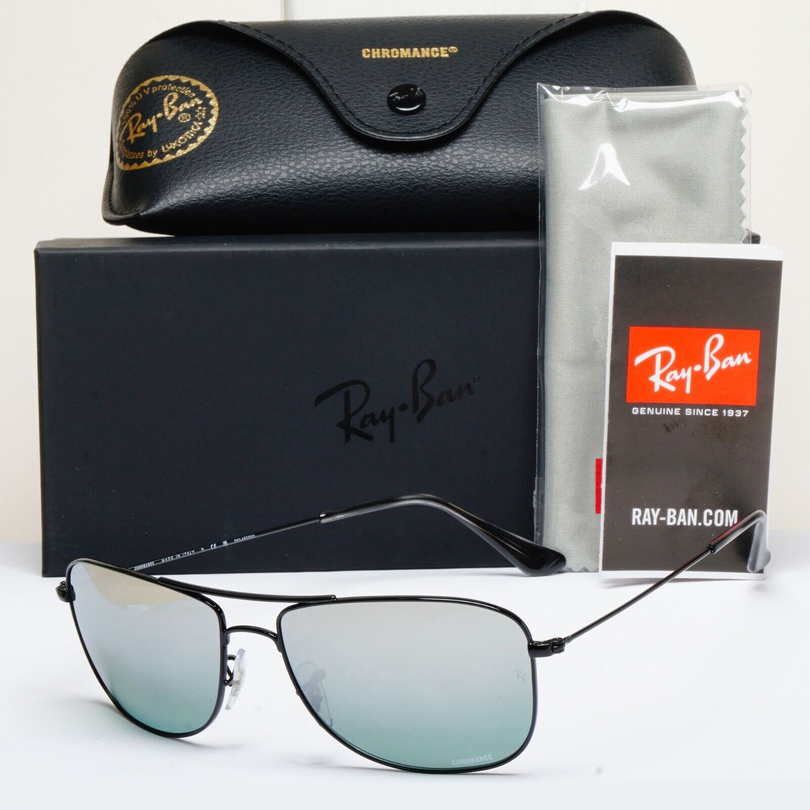 Ray-Ban Sunglasses Polarized Black Silver Chromance Mirror RB 3543 002/5L 59mm