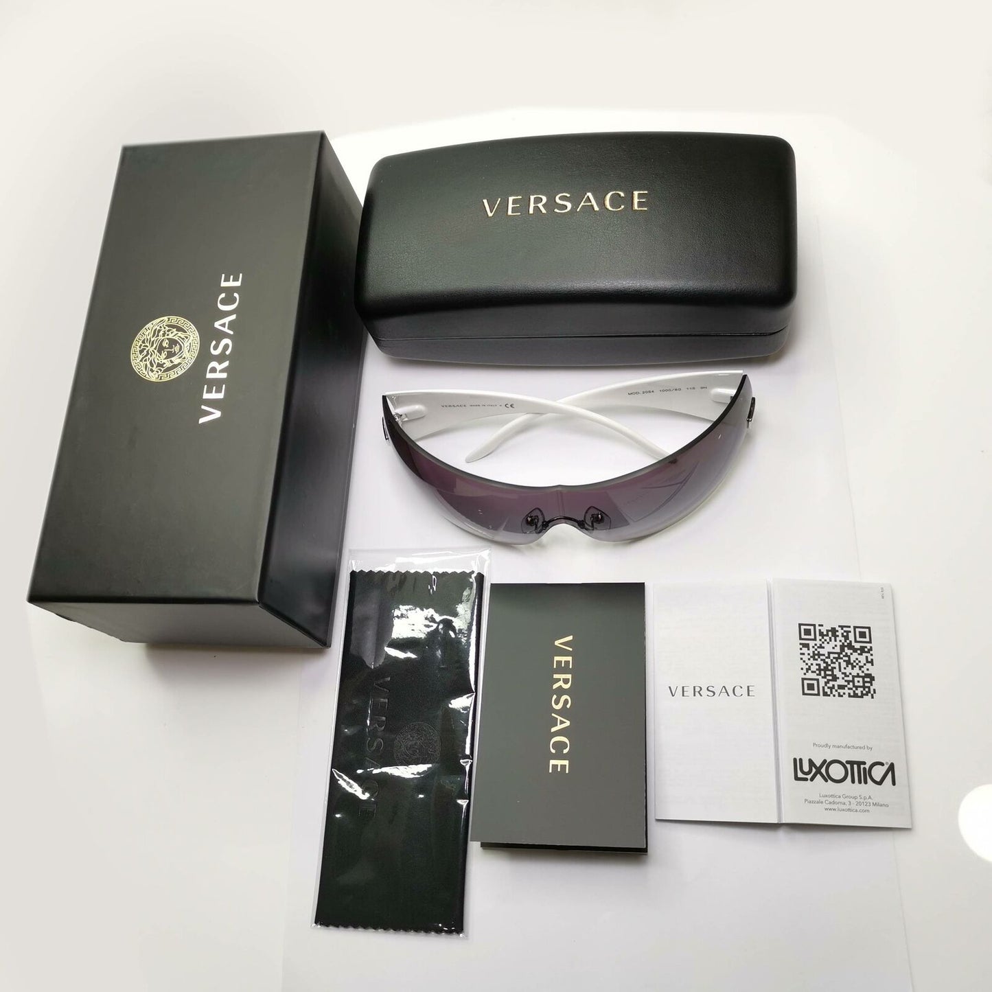 Authentic Versace Sunglasses White Shield Mens Womens Visor Ski 2054 1000/8G