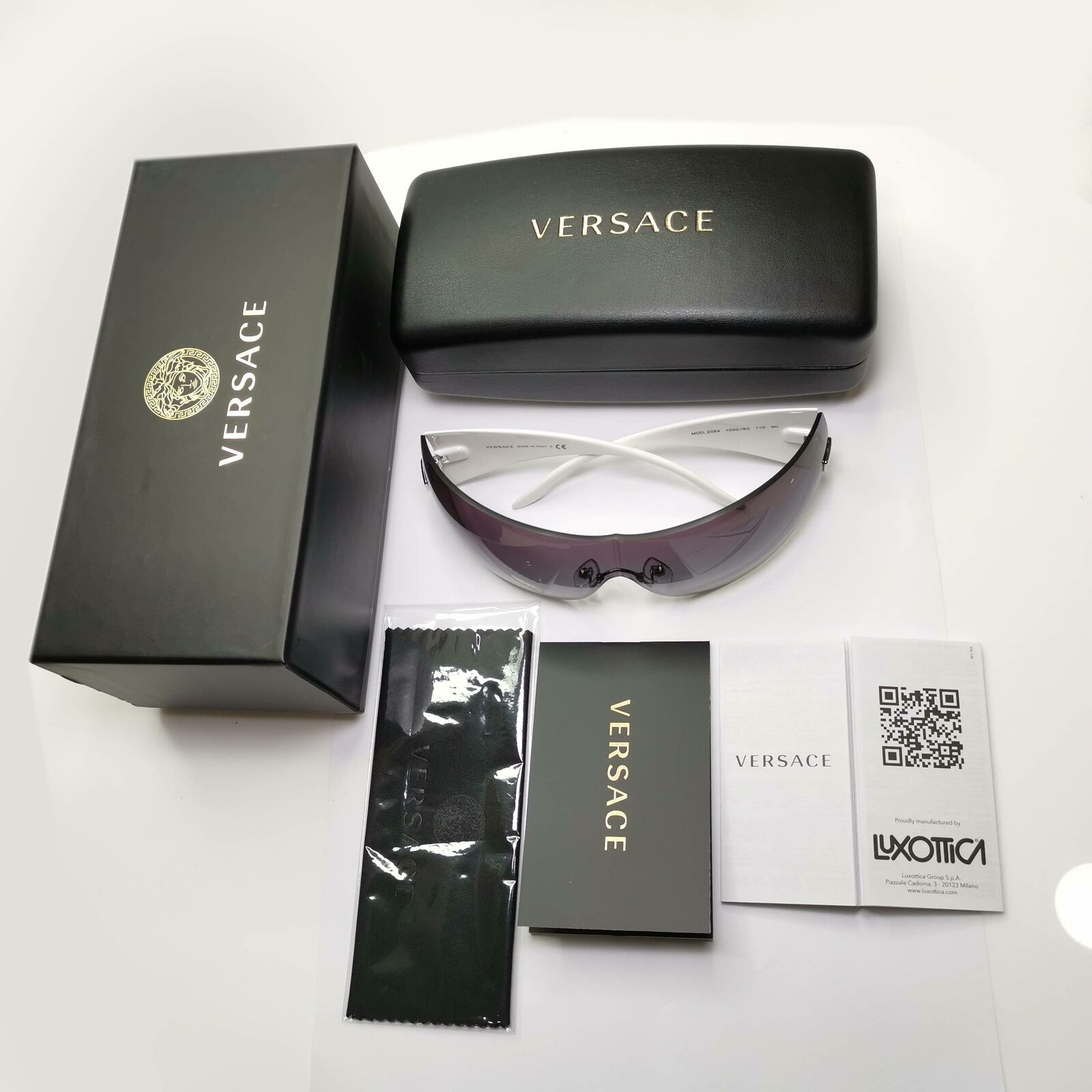 Authentic Versace Sunglasses White Shield Mens Womens Visor Ski 2054 1000/8G