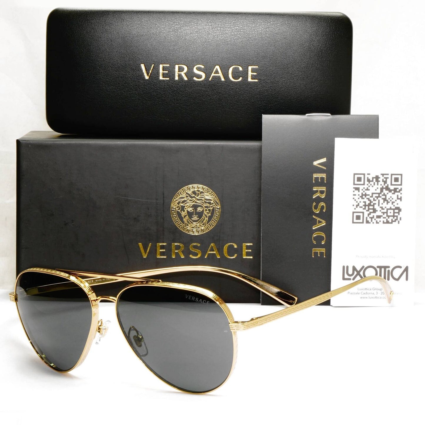 Versace Sunglasses Gold Pilot Metal Black Grey MOD VE 2217 1002/87 59mm