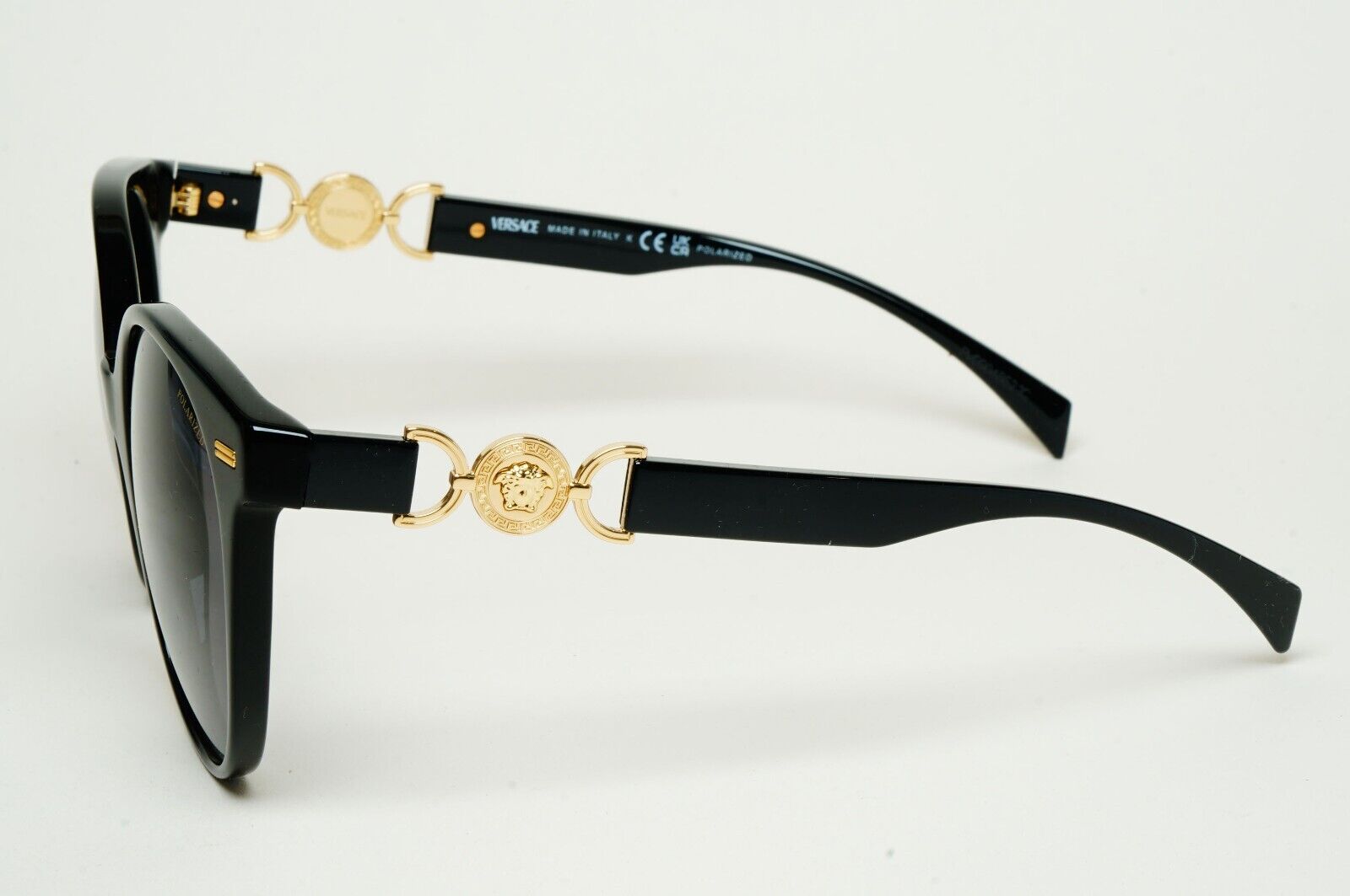 Versace Sunglasses Polarized Black Gold Medusa Grey Round MOD VE 4442 GB1/81