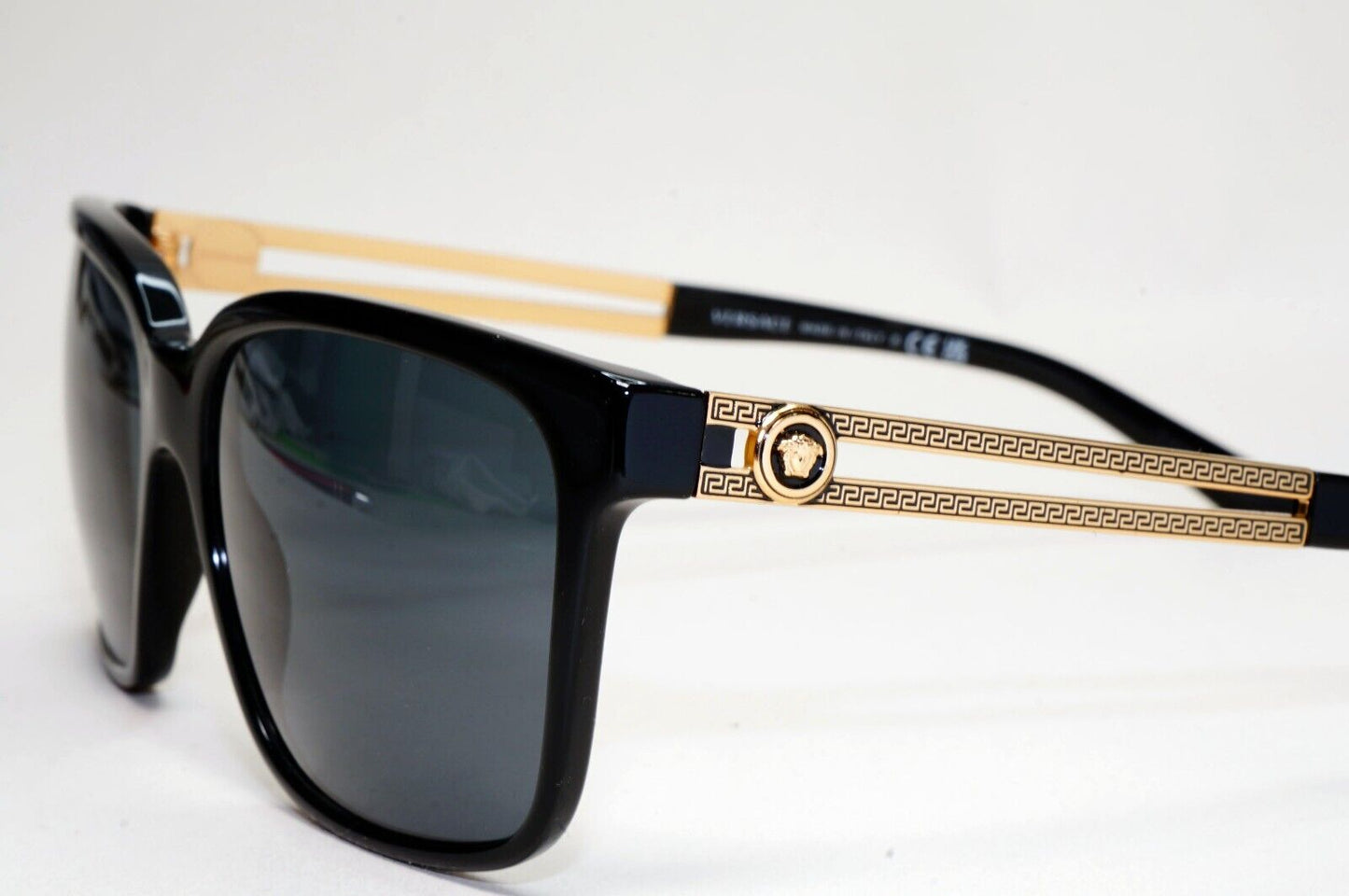 Versace Sunglasses Black Square Gold Medusa Meander MOD VE 4307 GB1/87 58mm