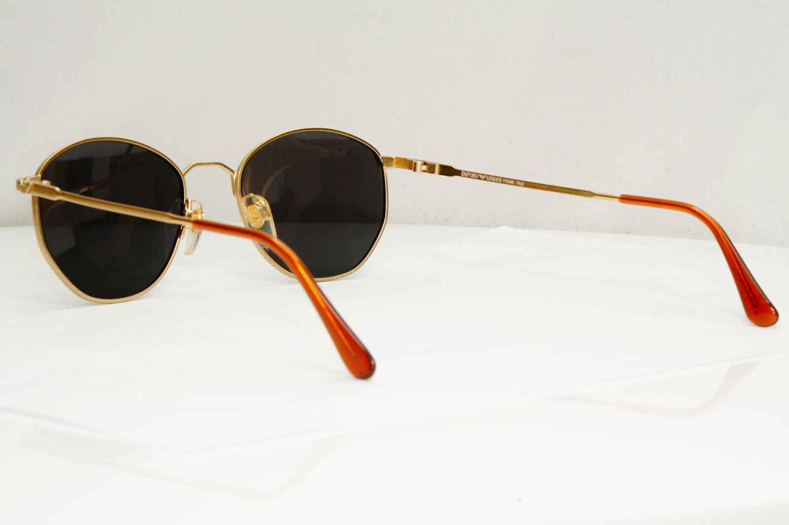Emporio Armani Sunglasses 1997 Vintage Gold Black Metal Round 031 703 48mm C