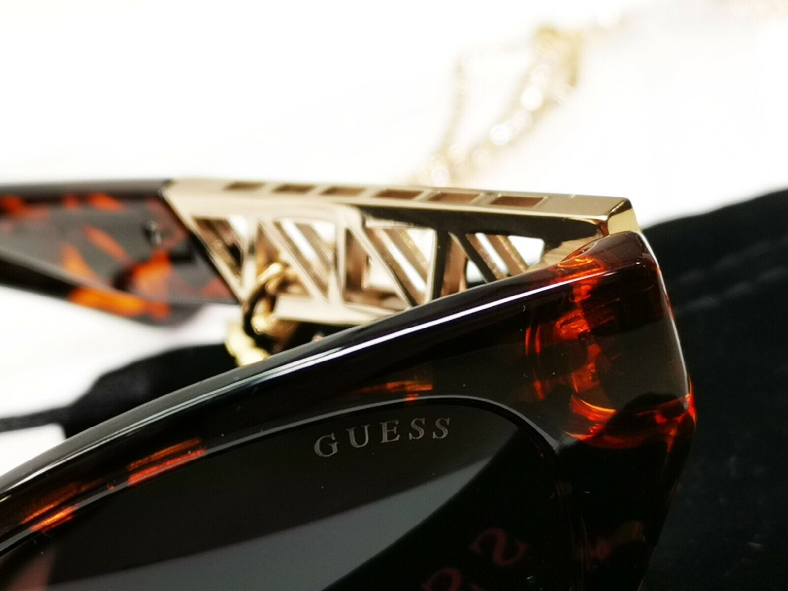 Authentic GUESS Womens Sunglasses Brown Gold Crystal Diamante Chain GU 7690 52F