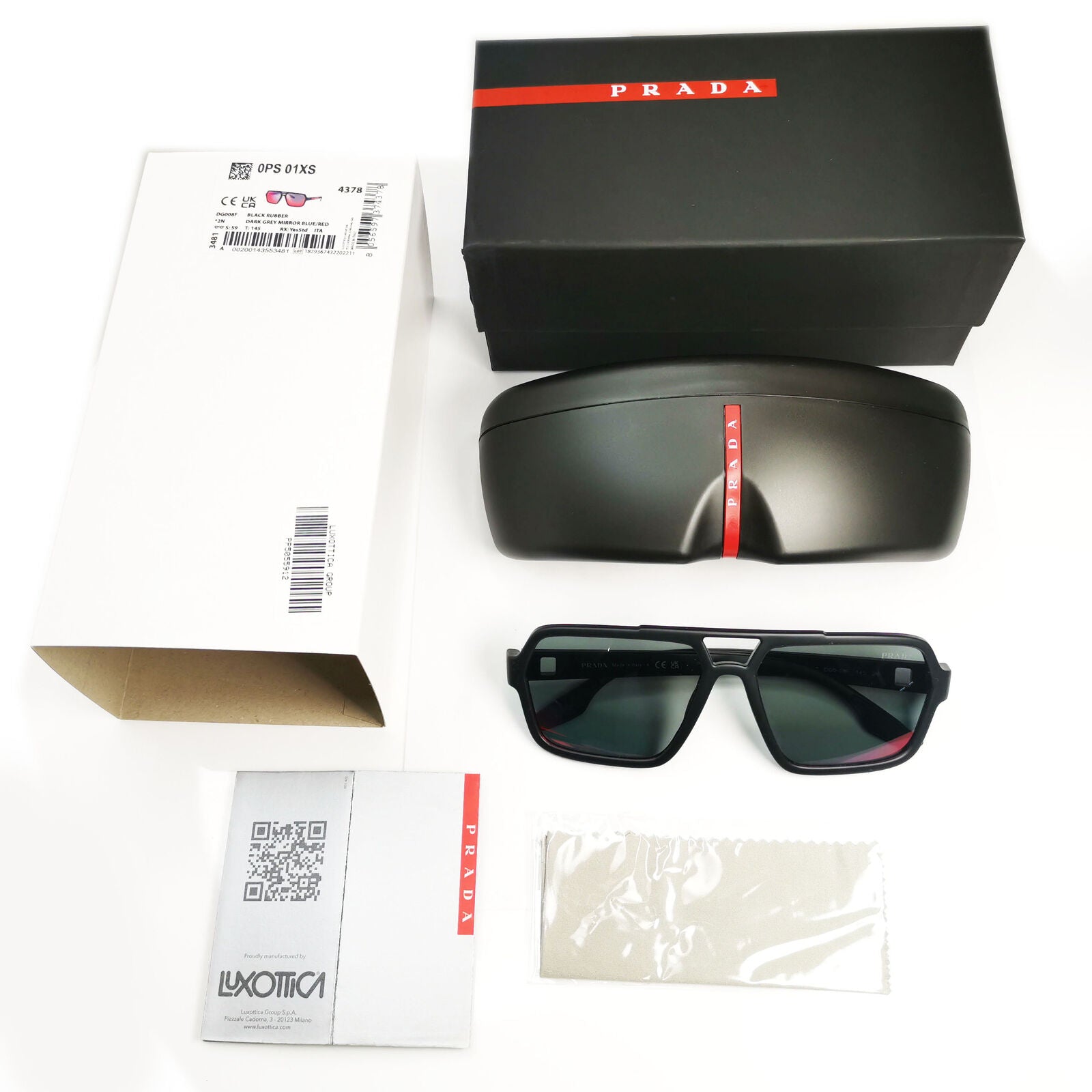 Prada Sunglasses Black Grey Mirror Blue Red Square Pilot PS01XS SPS 01X DG0-08F