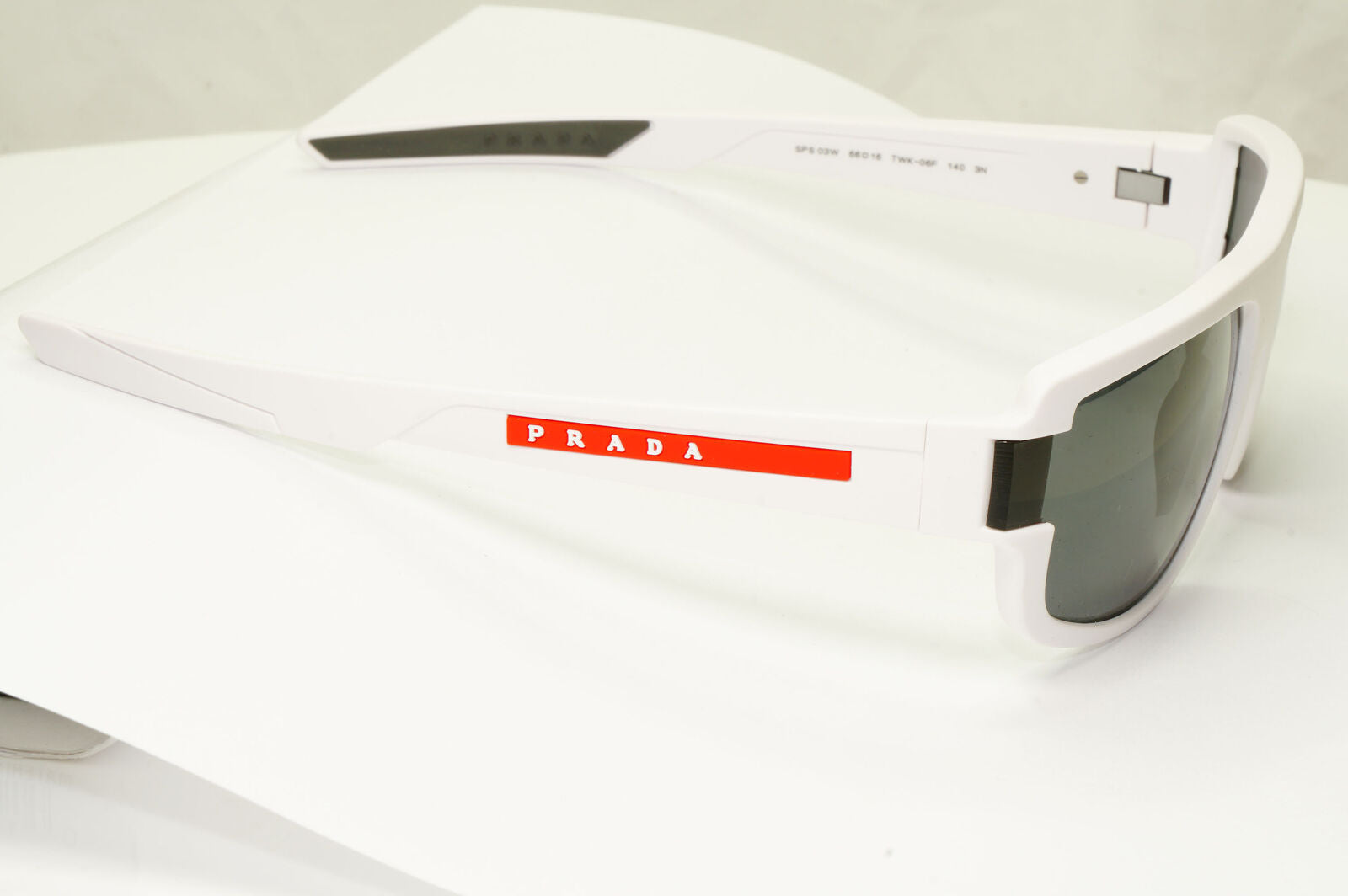 Prada White Sunglasses Mens Designer Red Rectangle SPS 03W TWK-06F PS03WS