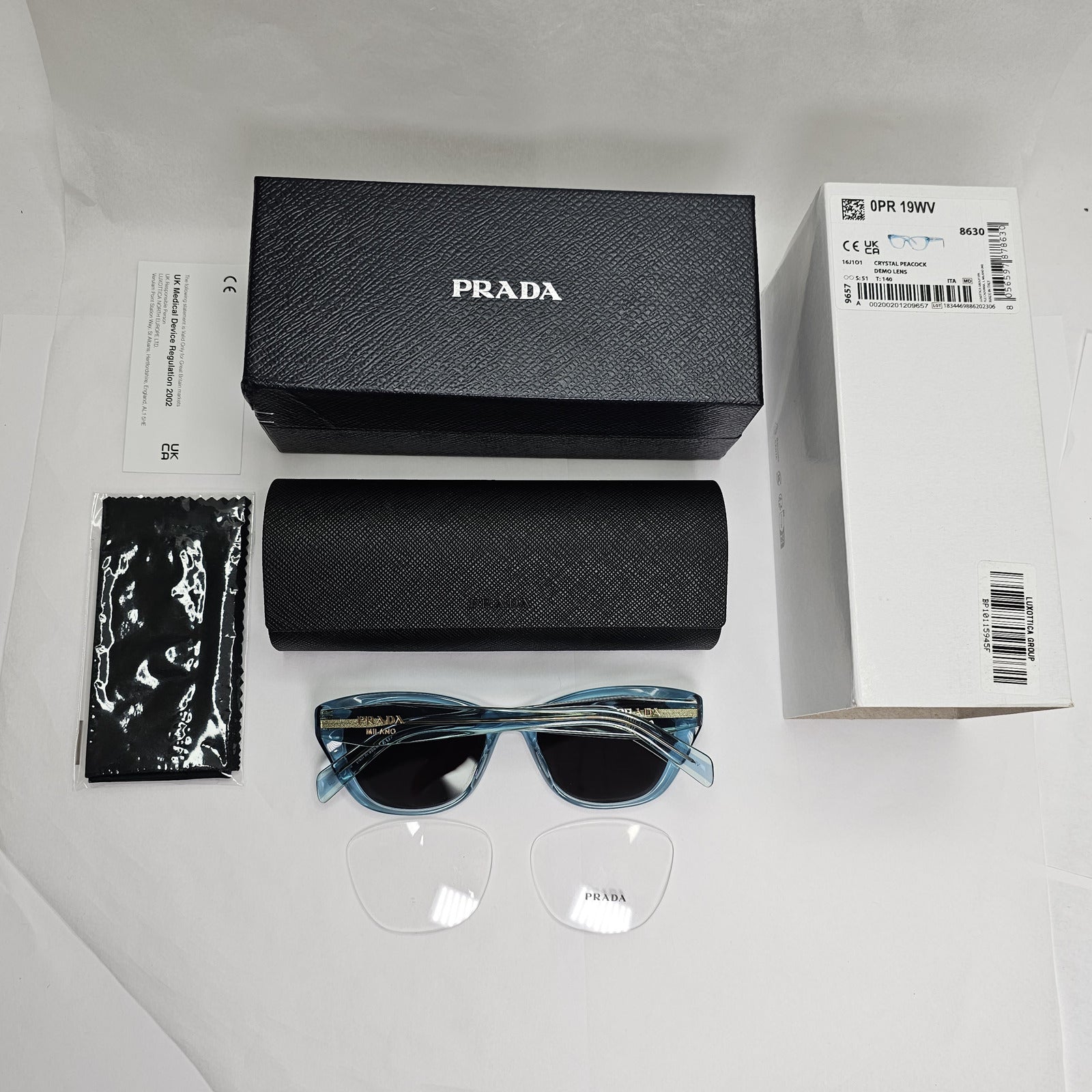 Prada Sunglasses Turquoise Transparent Black Square PR19WV VPR 19W 16J-1O1 51mm