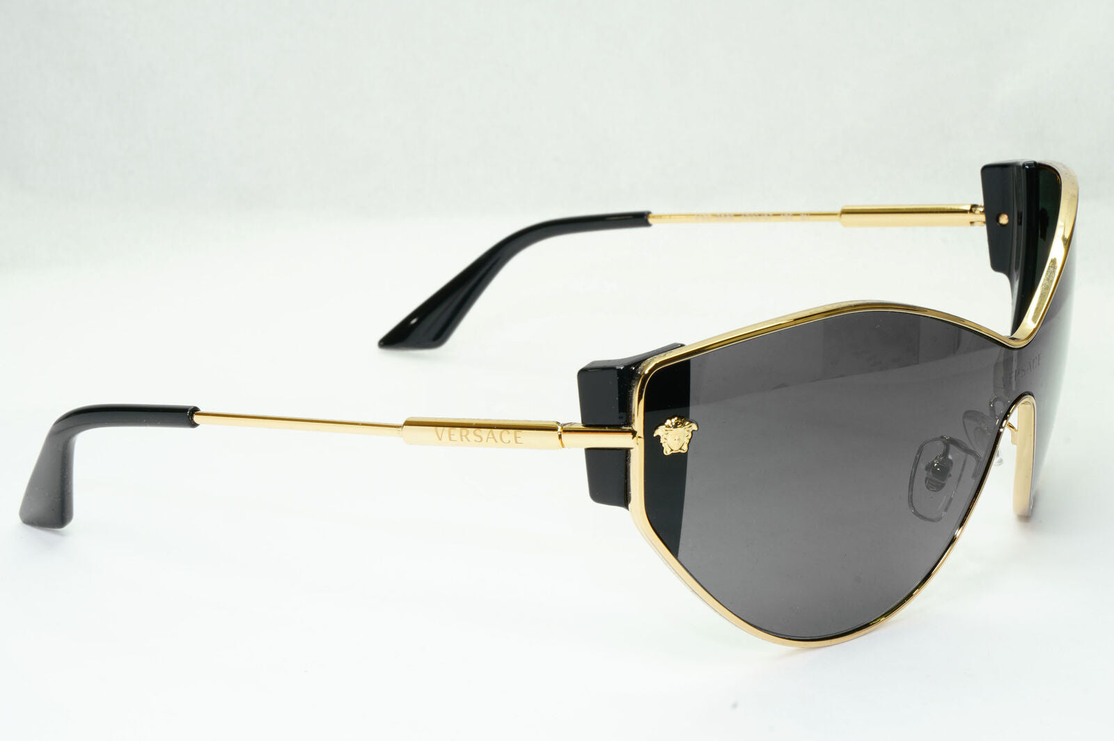 Versace Sunglasses Black Shield Gold Medusa Visor MOD 2239 1002/87