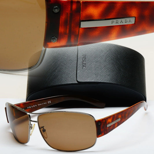 Prada Sunglasses 2005 Vintage Brown Pilot Wrap PR61GS SPR 61G 5AV-5G1 310125