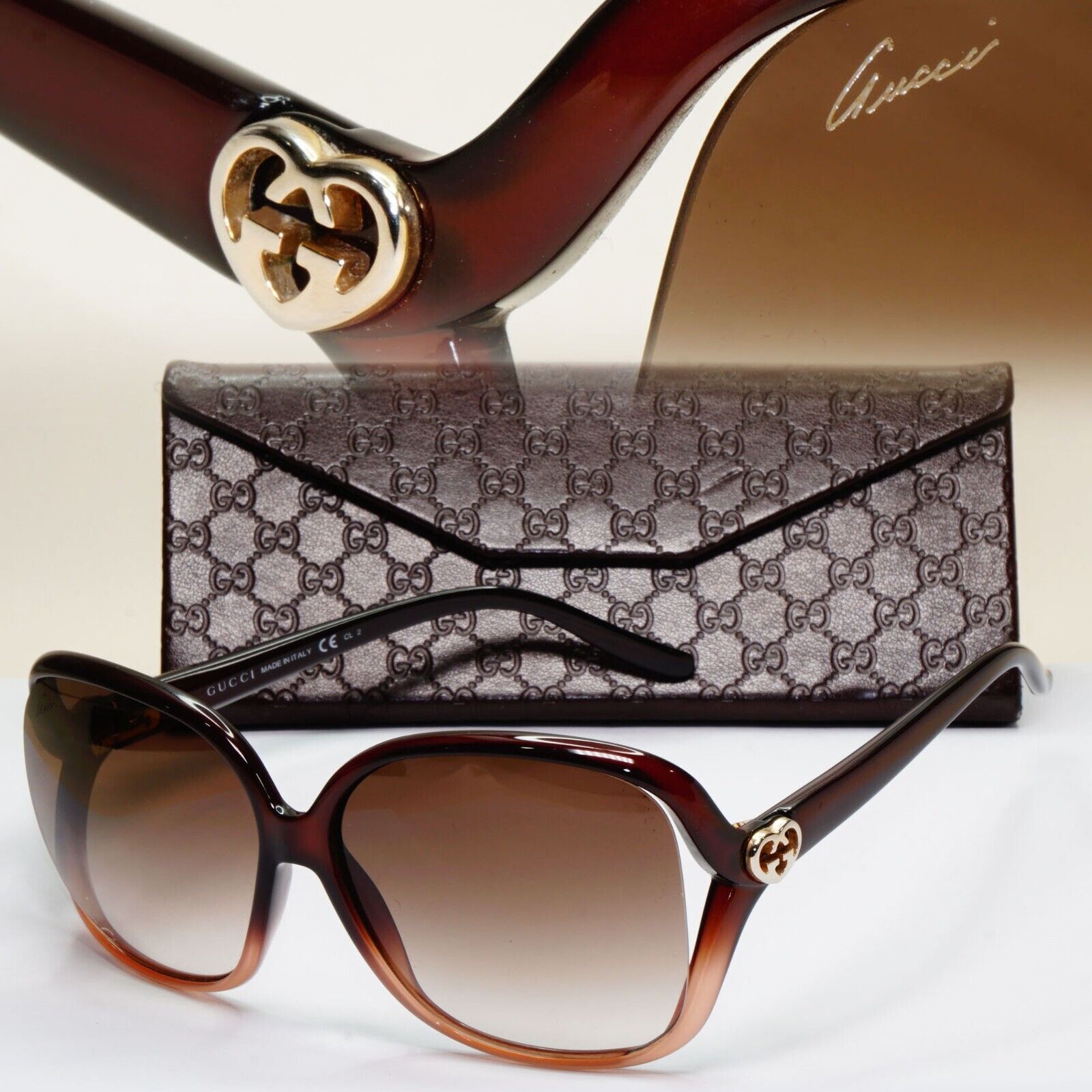 Gucci Sunglasses 2011 Vintage Gold Heart Brown Square GG 3500/S WNQ02 041124