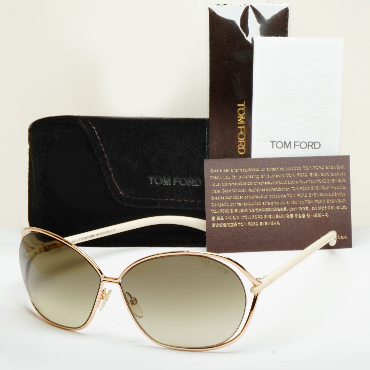 Tom Ford Sunglasses Carla Gold Grey Green Gradient White FT0157 TF 157 28P