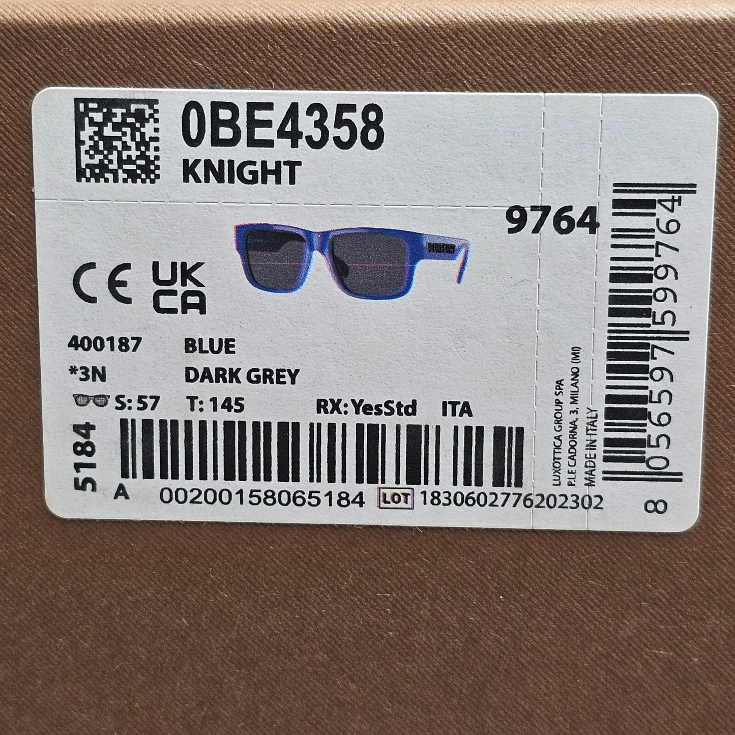 Burberry Sunglasses Knight Blue Black Square BE 4358 4001/87 57mm