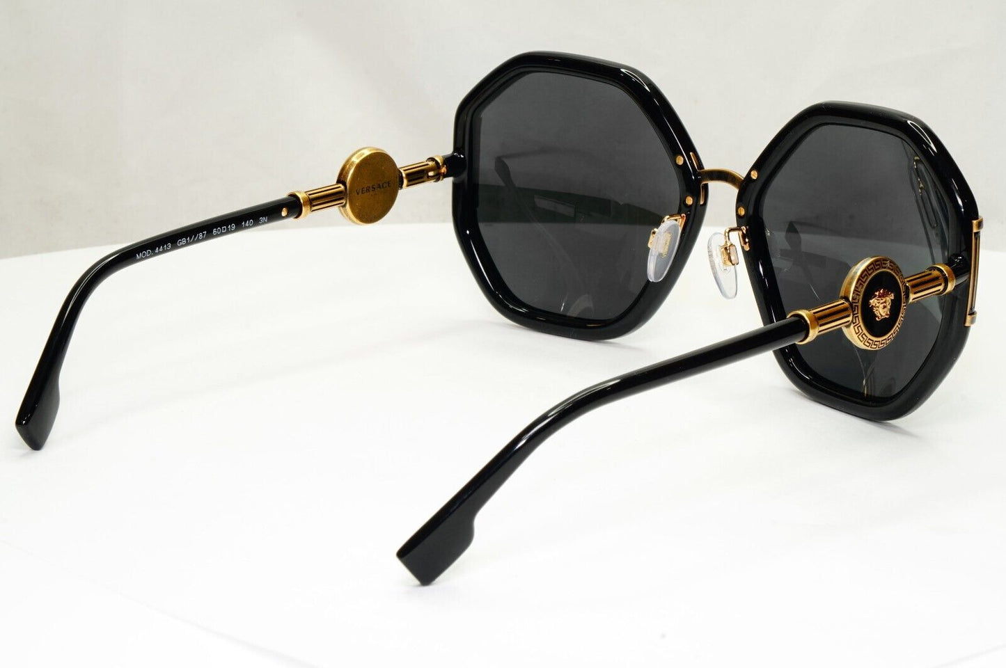 Versace Sunglasses Black Gold Medusa Grey Hexagon Oversized MOD 4413 GB1/87