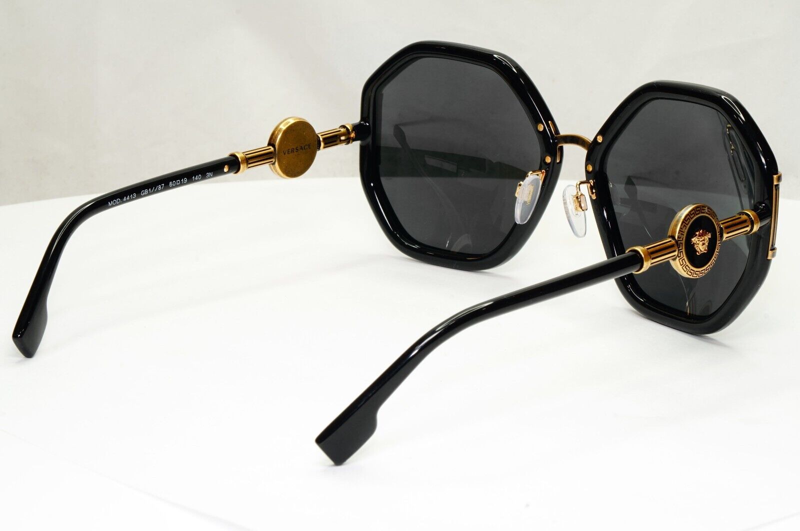 Versace Sunglasses Black Gold Medusa Grey Hexagon Oversized MOD 4413 GB1/87