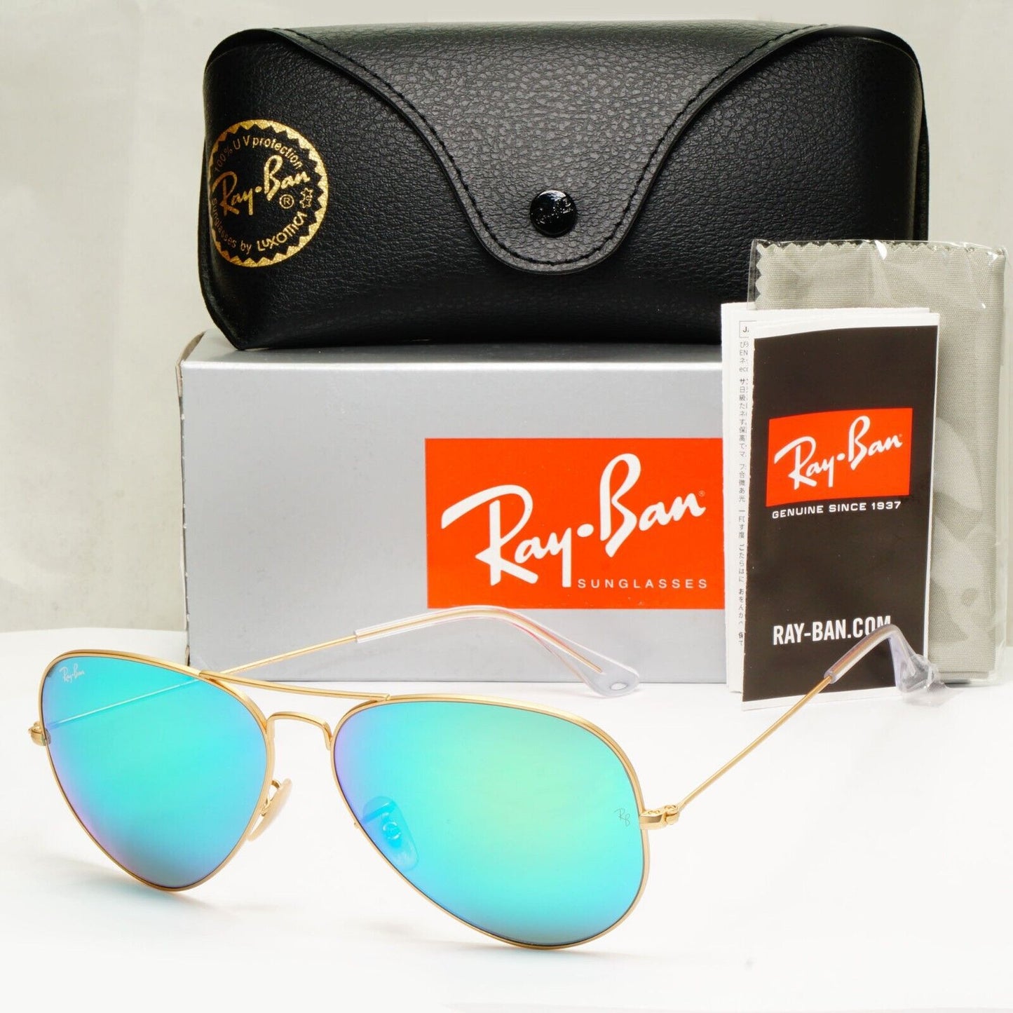 Ray-Ban Sunglasses Aviator Green Mirror Flash Gold Matte RB 3025  112/19 62mm