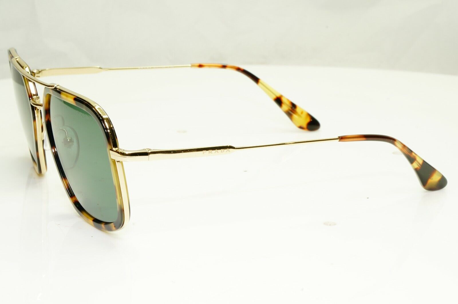 Prada Gold Brown Green Tortoise Sunglasses Pilot Square Metal SPR 57X 02A-728