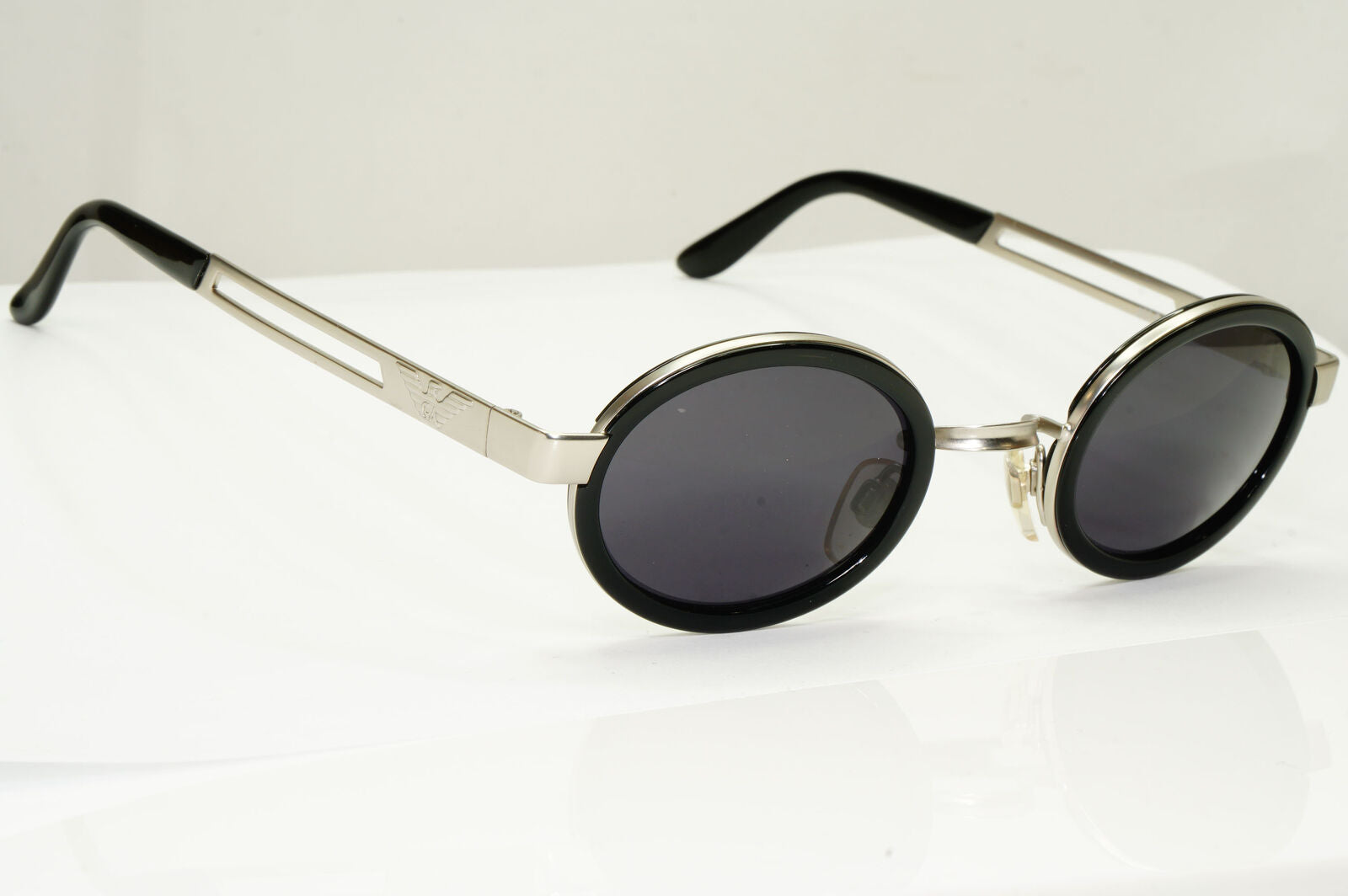 Emporio Armani Sunglasses 1997 Vintage Black Silver Oval Eagle 057-S 986