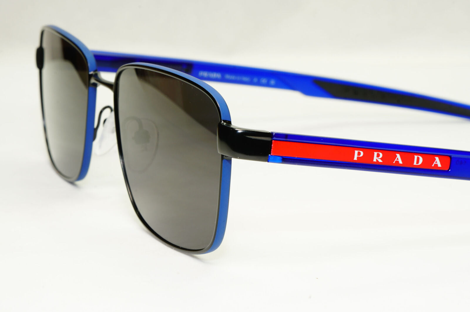 Prada Sunglasses Black Blue Square Red Stripe PS54OV VPS 54O 16C-1O1 55mm