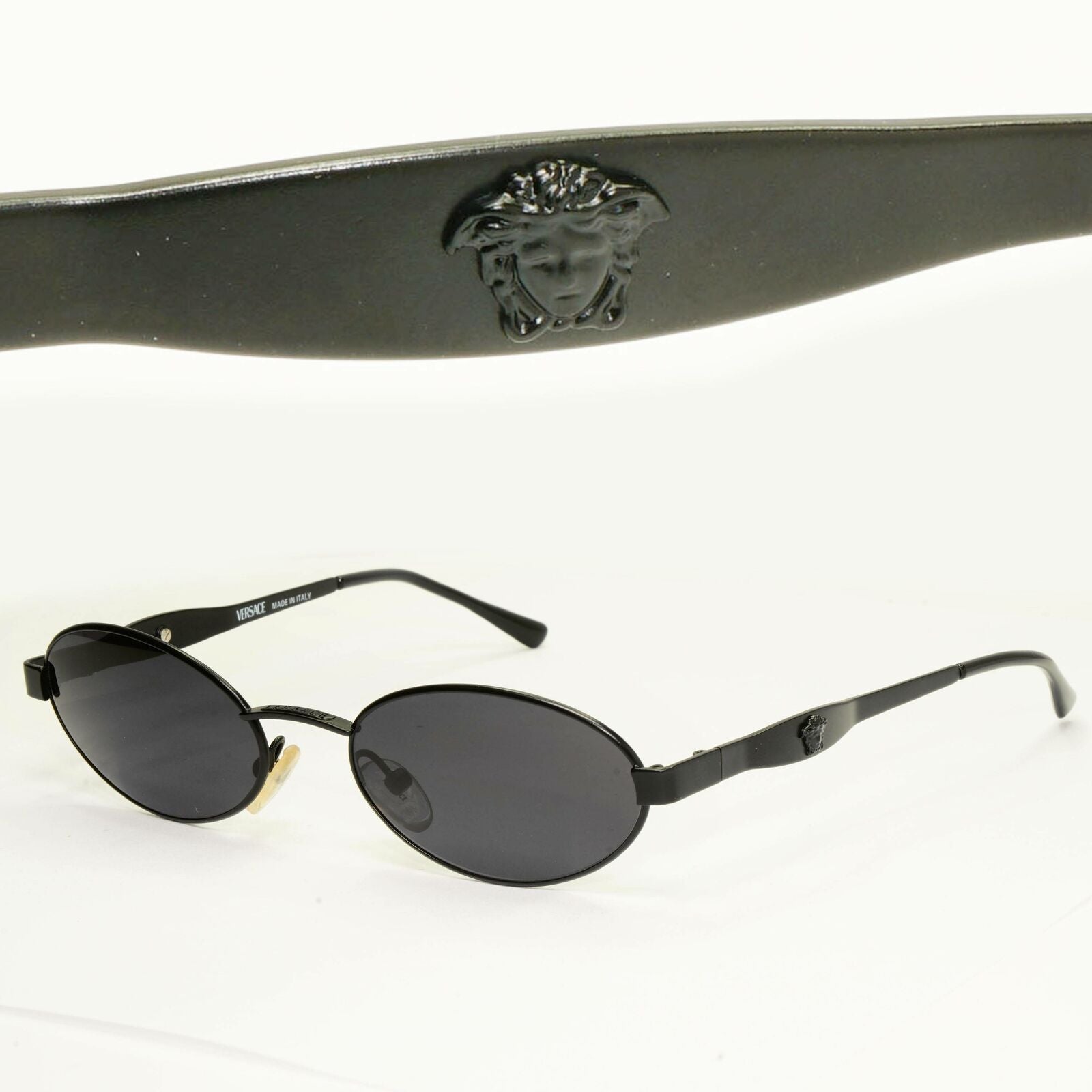 Gianni Versace 1996 Vintage Black Medusa Oval Metal Sunglasses MOD S08 COL 028