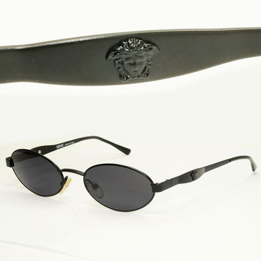 Gianni Versace 1996 Vintage Black Medusa Oval Metal Sunglasses MOD S08 COL 028