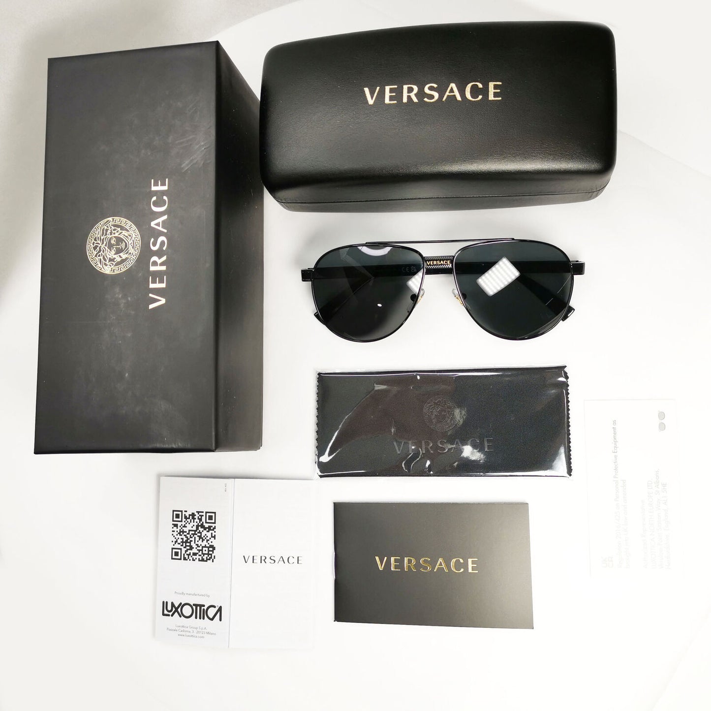 Versace Sunglasses Black Pilot Metal Fashion Designer MOD VE 2209 1009/87
