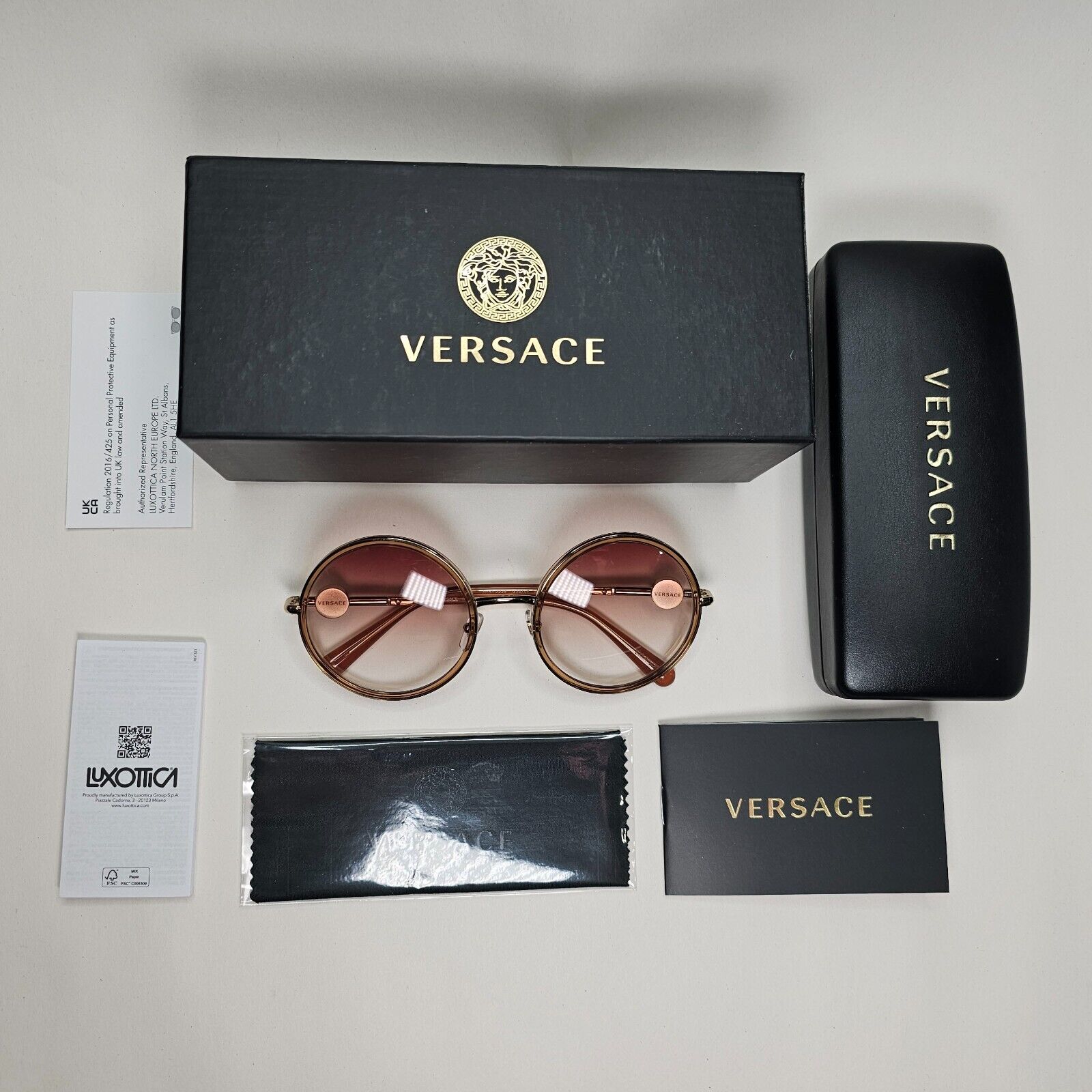 Versace Sunglasses Round Gold Transparent Brown Gradient MOD VE 2229 1252/0P
