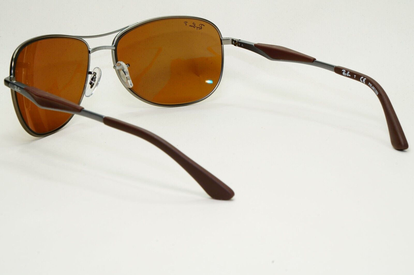 Ray-Ban Sunglasses Polarized Gunmetal Brown Meta Pilot Wrap RB 3519 029/83 62mm