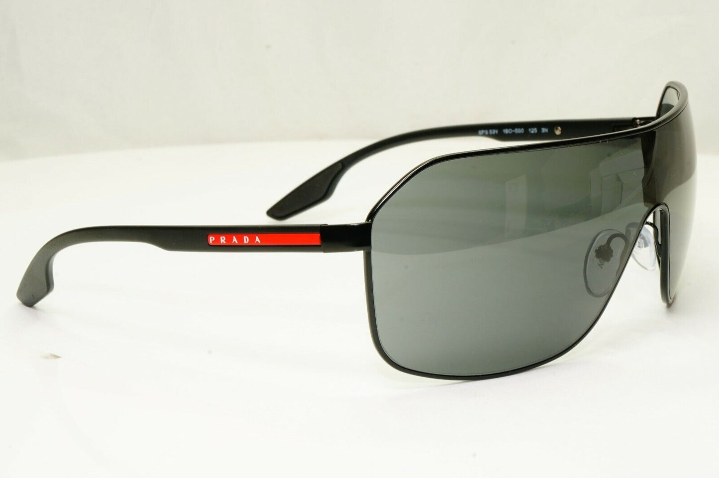 Prada Sunglasses Black Shield Visor Wrap Sport PS53VS SPS 53V 1BO-5S0 Red Stripe