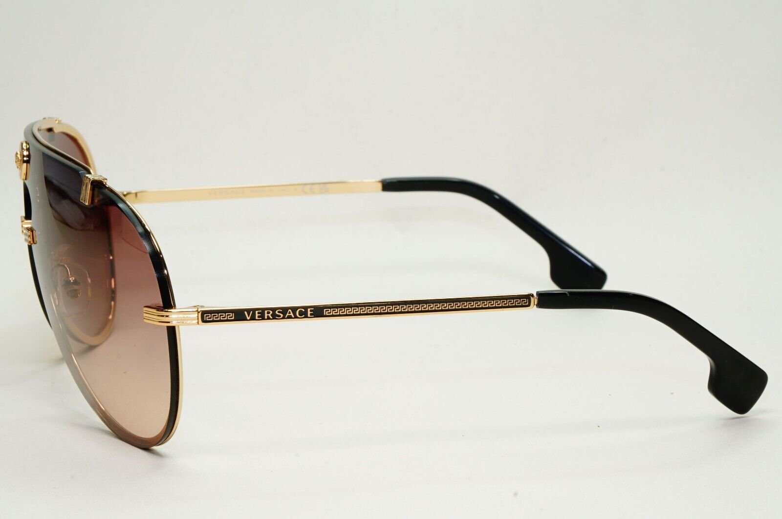 Versace Sunglasses Gold Brown Gradient Medusa Pilot Shield MOD VE 2243 1002/13