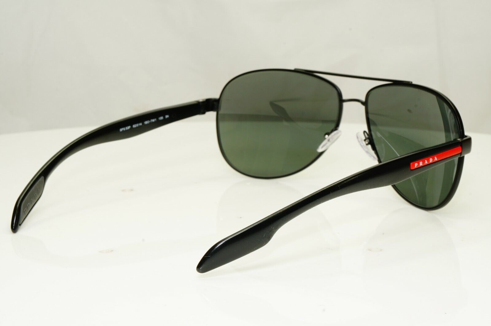 Prada Black Grey Mirror Pilot Sunglasses Mens SPS 53P 1BO-7W1 Red Stripe Sport