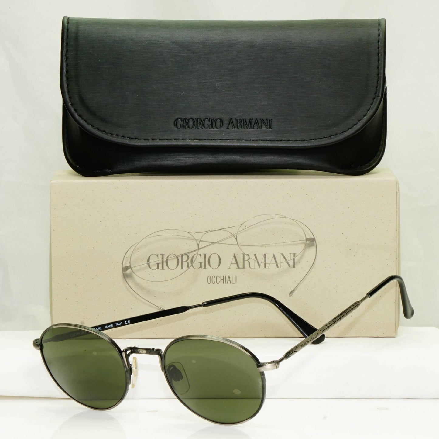 Giorgio Armani 1997 Vintage Sunglasses Gunmetal Glass Lens Round Metal 652 722 a