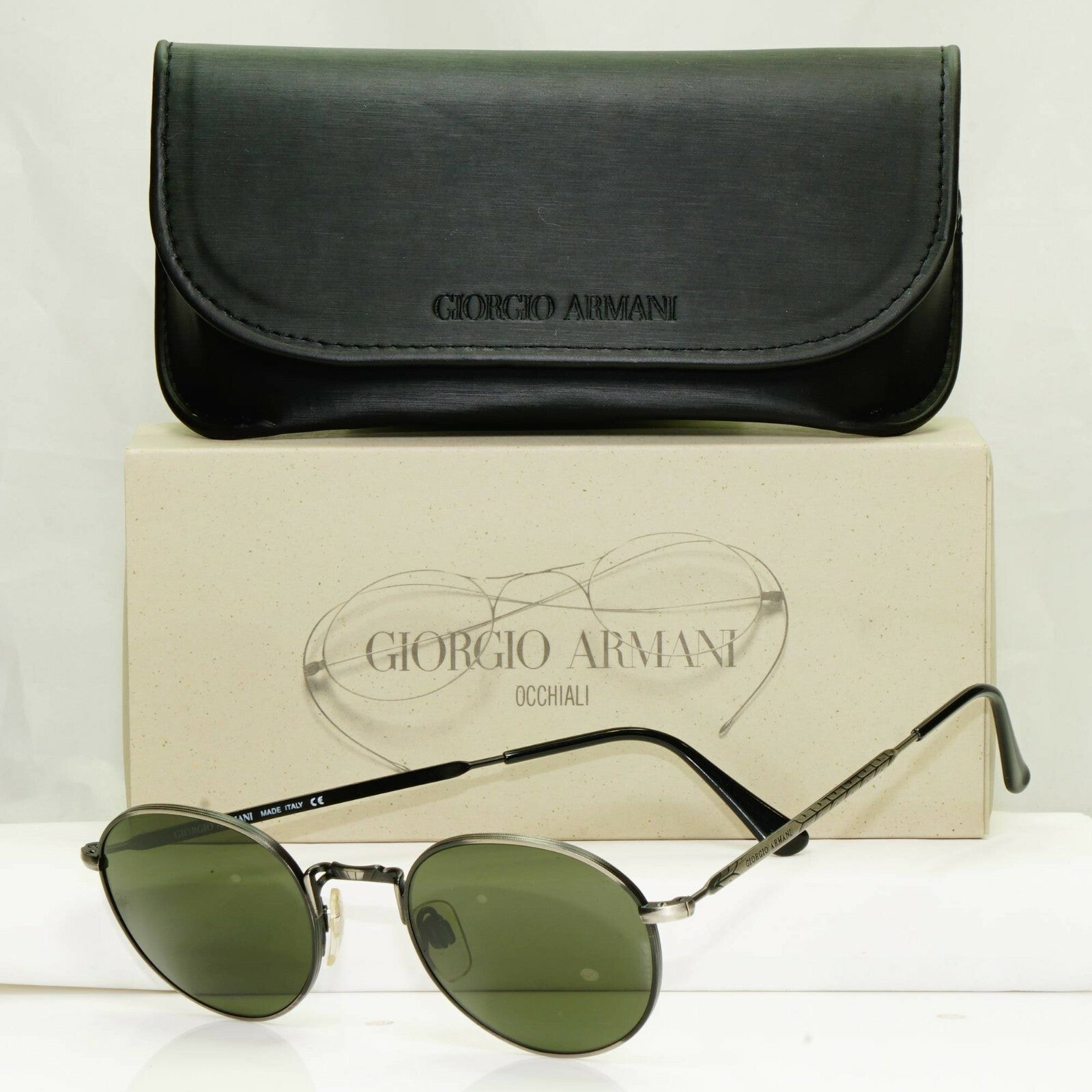 Giorgio Armani 1997 Vintage Sunglasses Gunmetal Glass Lens Round Metal 652 722 a
