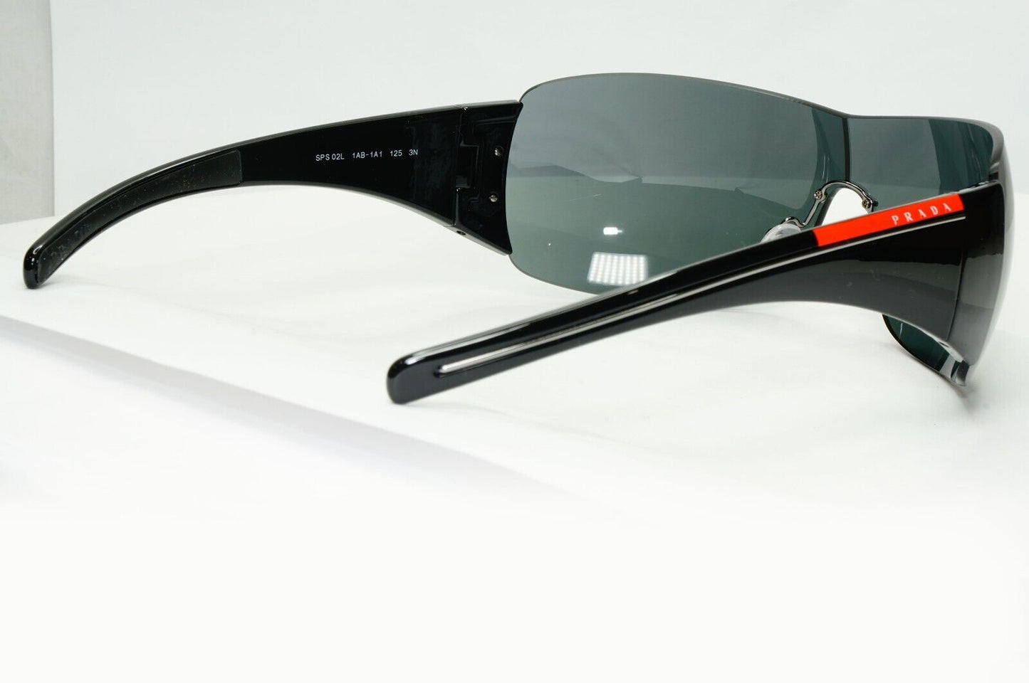 Prada Black Sunglasses Shield Visor Glossy Wrap Sport PS02LS SPS 02L 1AB-1A1