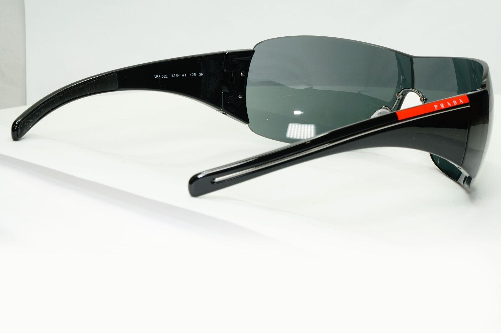 Prada Black Sunglasses Shield Visor Glossy Wrap Sport PS02LS SPS 02L 1AB-1A1