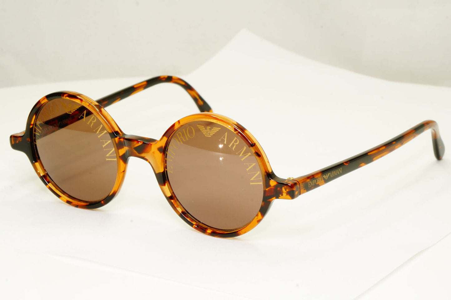 Emporio Armani 1997 Vintage Sunglasses Round Lens Logo Print Brown 523-S 153