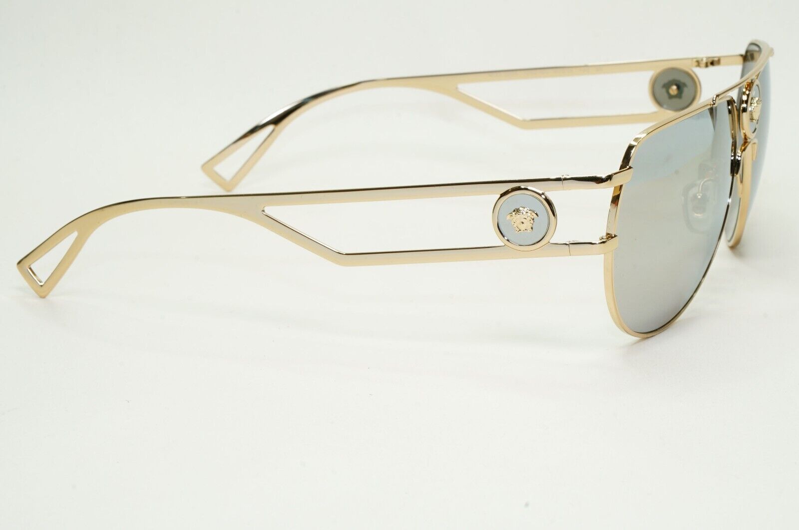 Versace Sunglasses Gold Silver Mirror Pilot Navigator MOD VE2225 1252/6G 60mm
