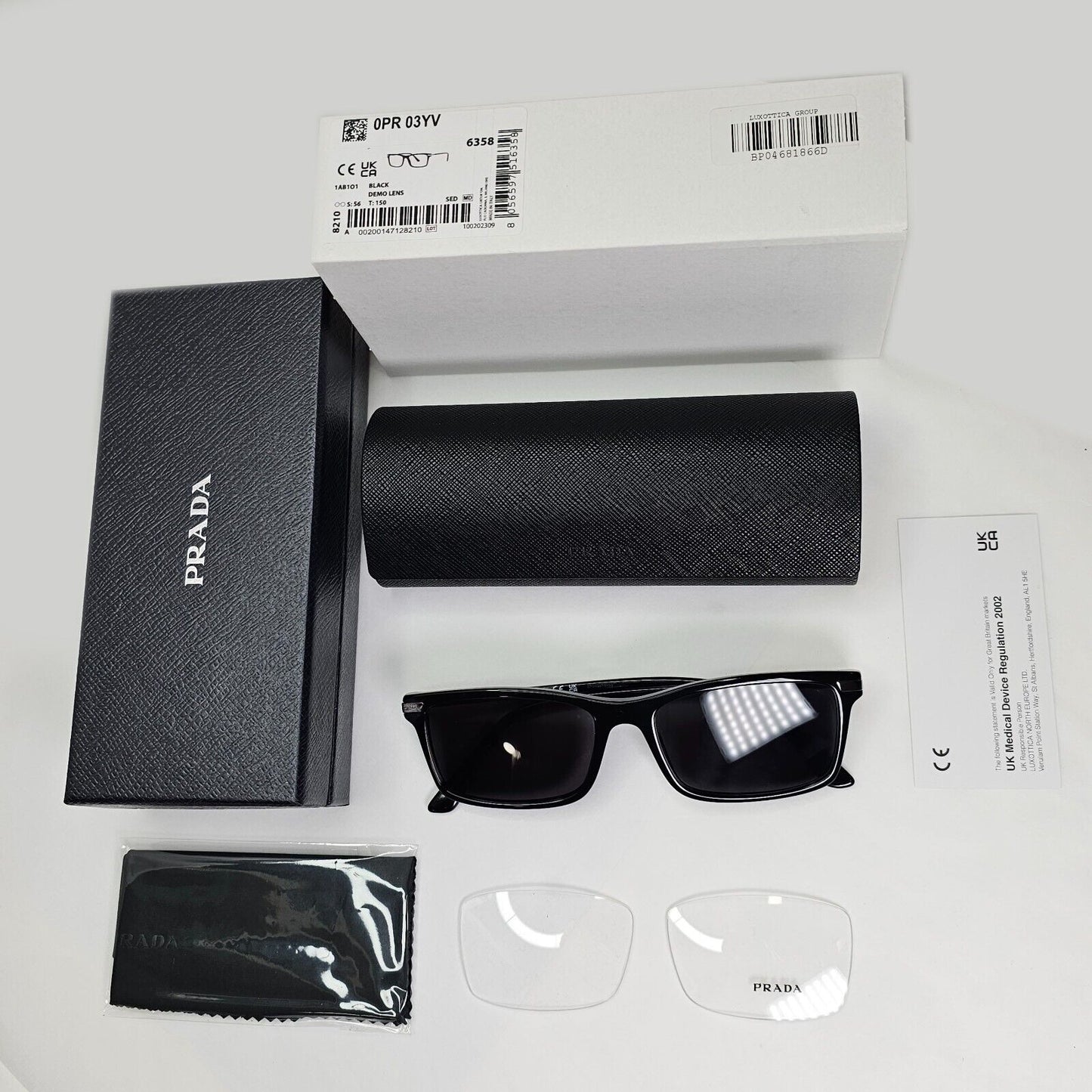 Prada Sunglasses Black Square Glossy Fashion PR03YV VPR 03Y 1AB-1O1 56mm