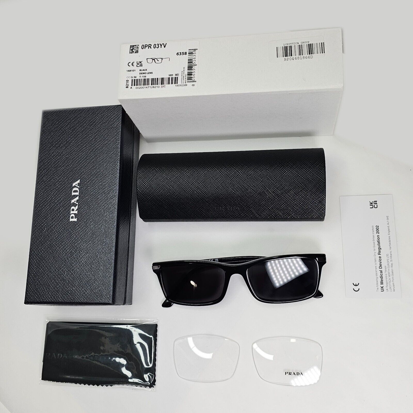 Prada Sunglasses Black Square Glossy Fashion PR03YV VPR 03Y 1AB-1O1 56mm