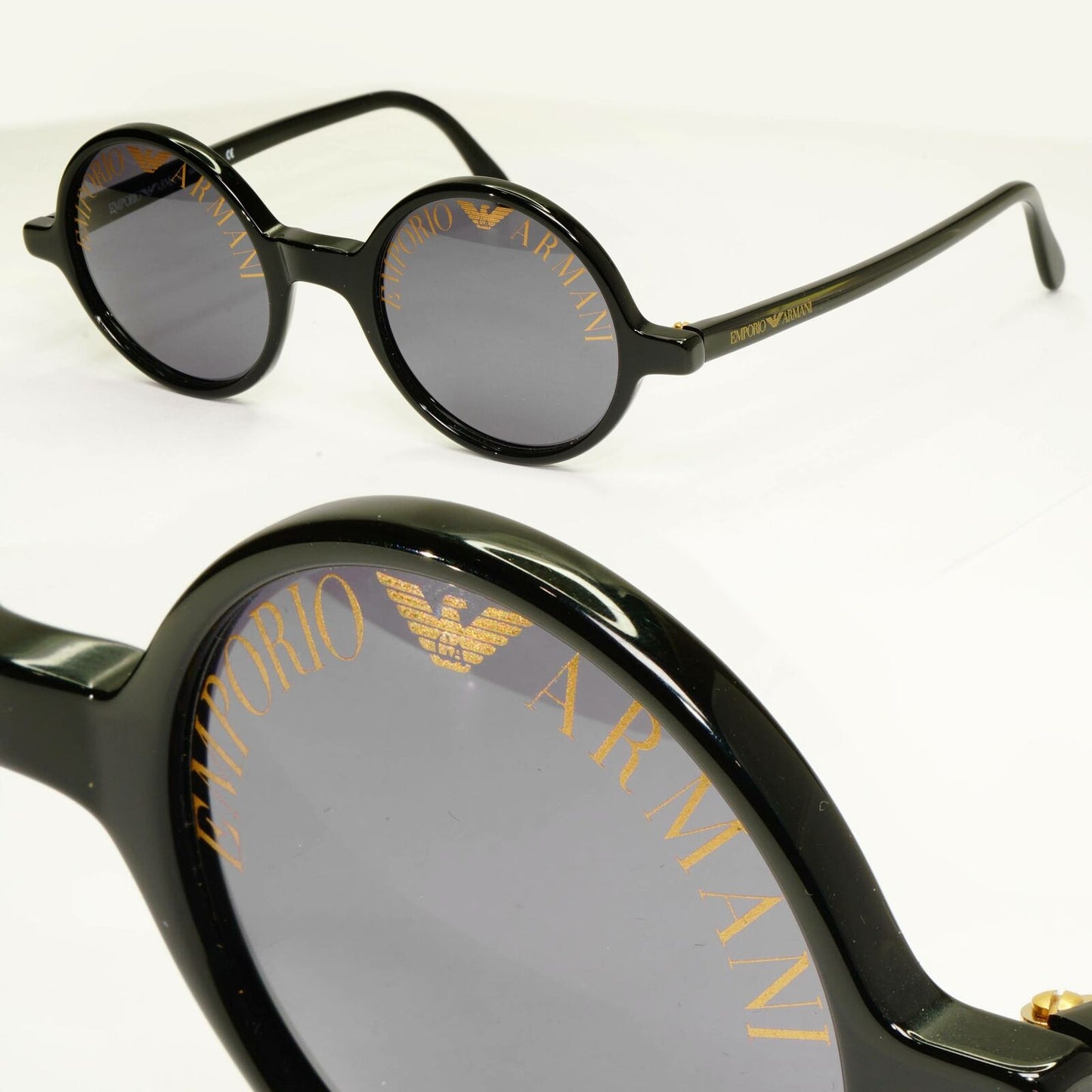 Emporio Armani 1997 Vintage Sunglasses Round Lens Logo Print Black 523-S 020