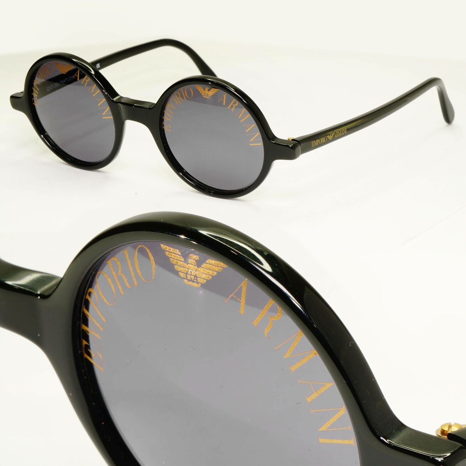 Emporio Armani 1997 Vintage Sunglasses Round Lens Logo Print Black 523-S 020