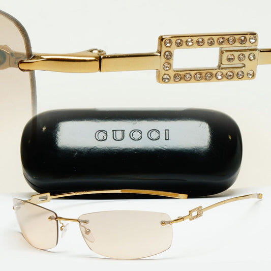 Gucci Sunglasses 1997 Vintage Gold Rimless GG 1784/STRASS 577AK 60mm 100225