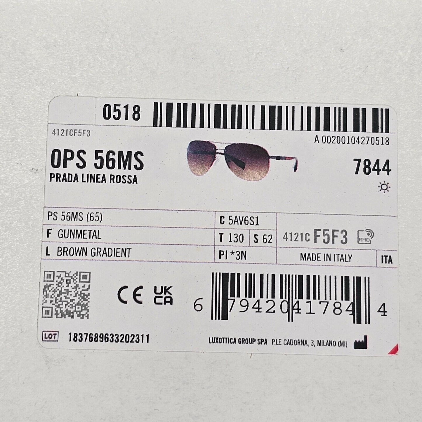 Prada Sunglasses Brown Gradient Pilot Rimless PS56MS SPS 56M 5AV-6S1 62mm