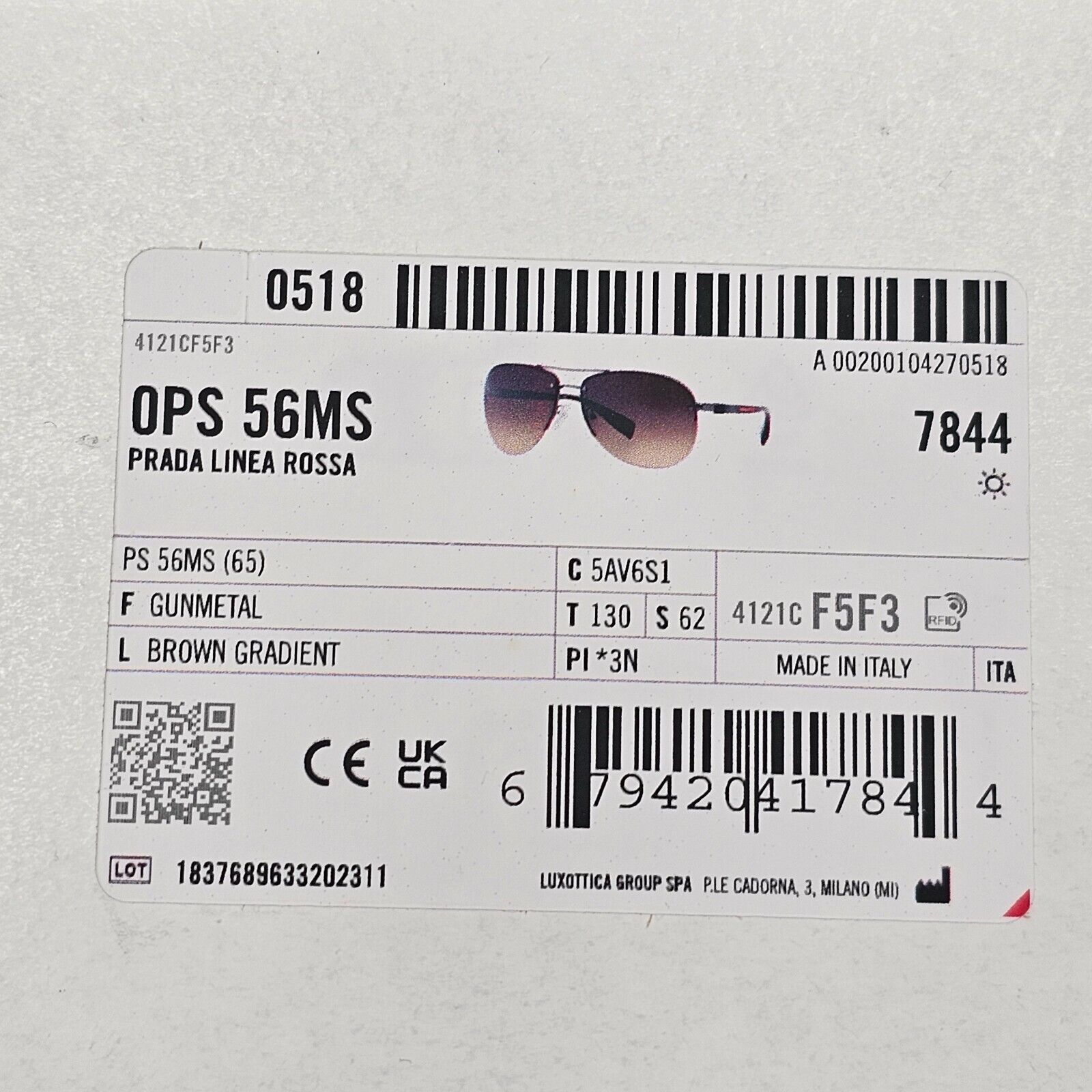 Prada Sunglasses Brown Gradient Pilot Rimless PS56MS SPS 56M 5AV-6S1 62mm