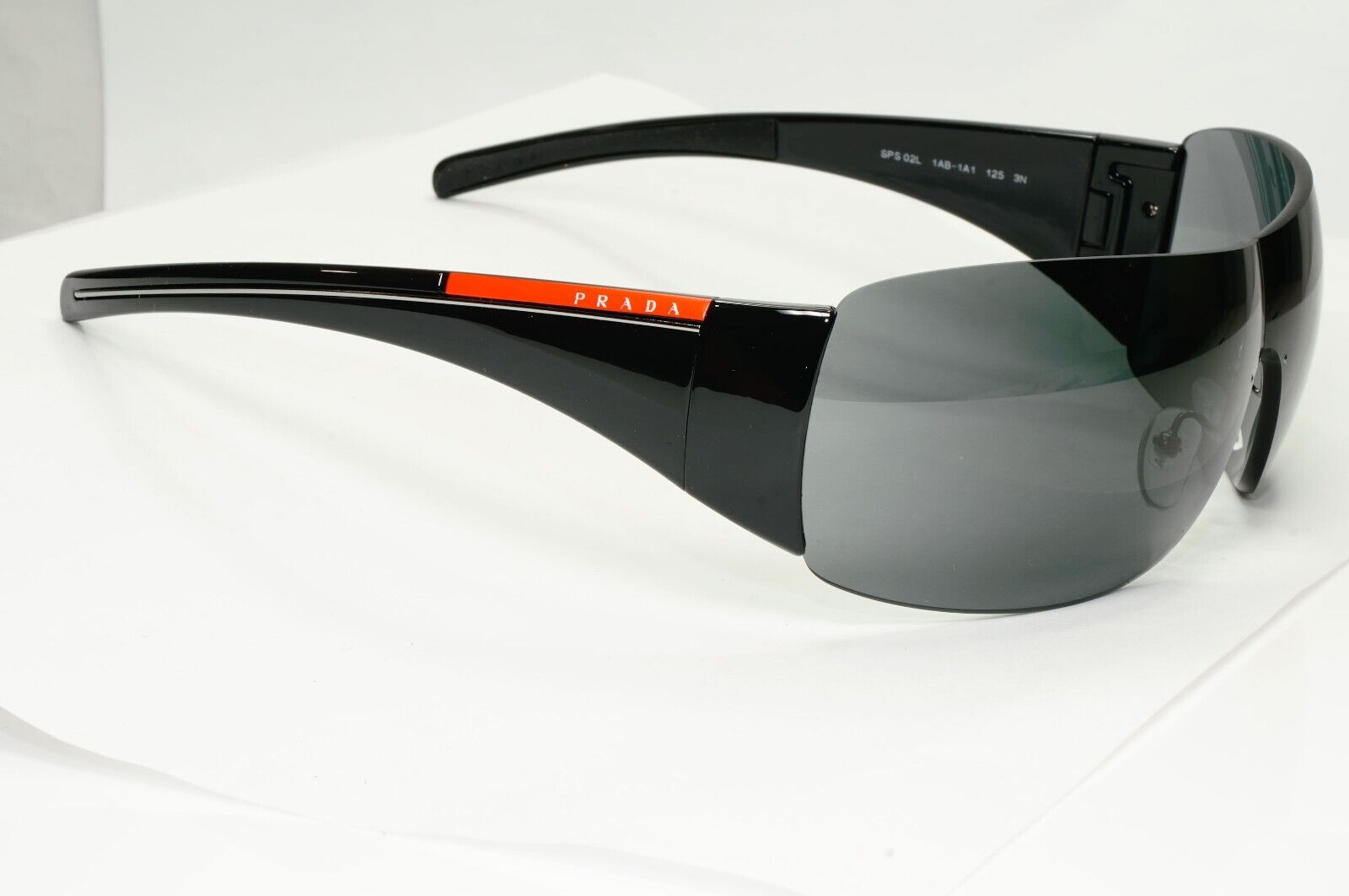 Prada Black Sunglasses Shield Visor Glossy Wrap Sport PS02LS SPS 02L 1AB-1A1