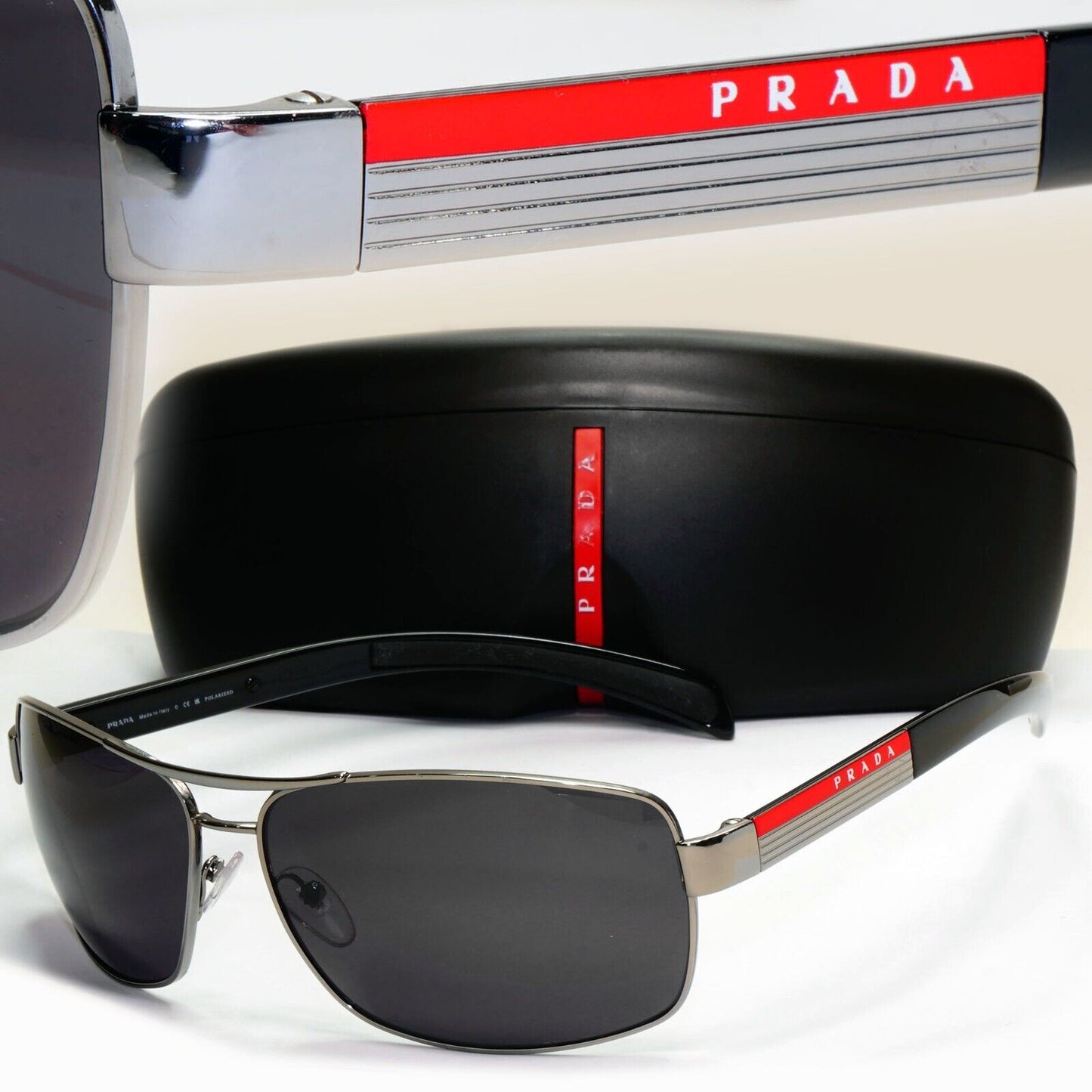 Prada Sunglasses Gunmetal Black Wrap Navigator PS54IS SPS 54I 5AV-5Z1 260724