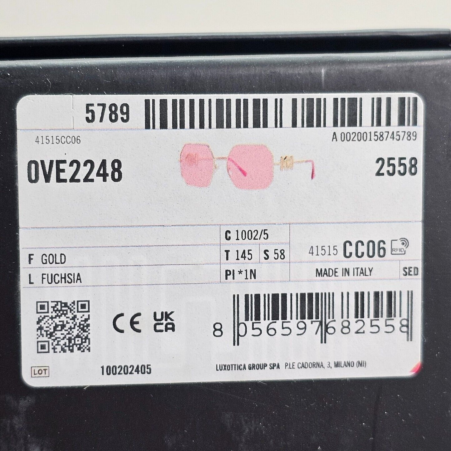 Versace Sunglasses Gold Fuchsia Pink Medusa Octagon Square MOD 2248 1002/5 58mm