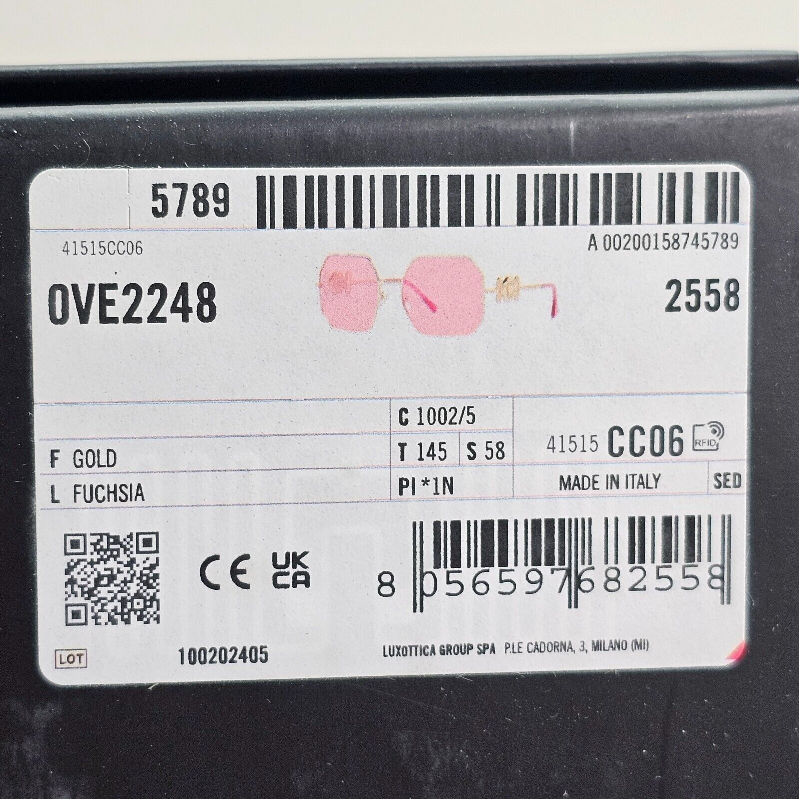 Versace Sunglasses Gold Fuchsia Pink Medusa Octagon Square MOD 2248 1002/5 58mm